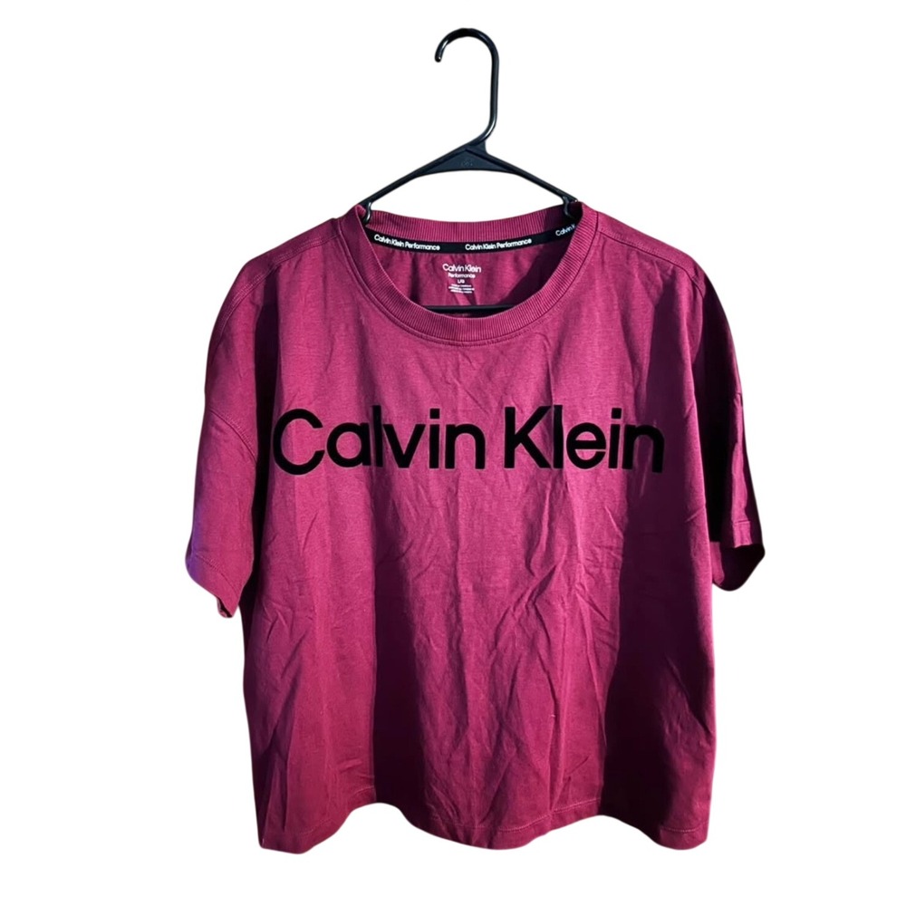 Calvin Klein Performance T-Shirt Large maroon Short Sleeve Logo Graphic Tee